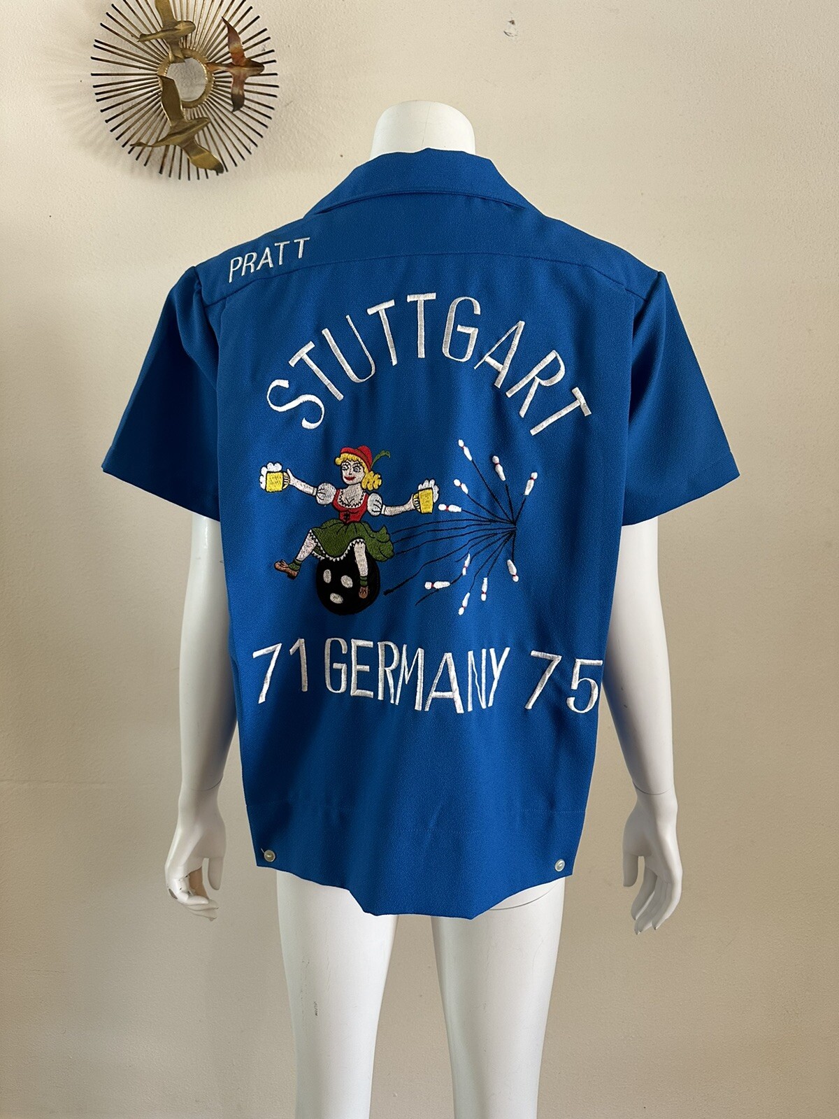 1970s USAF Germany Embroidered Womens Bowling Party Souvenir Shirt Blouse Vtg