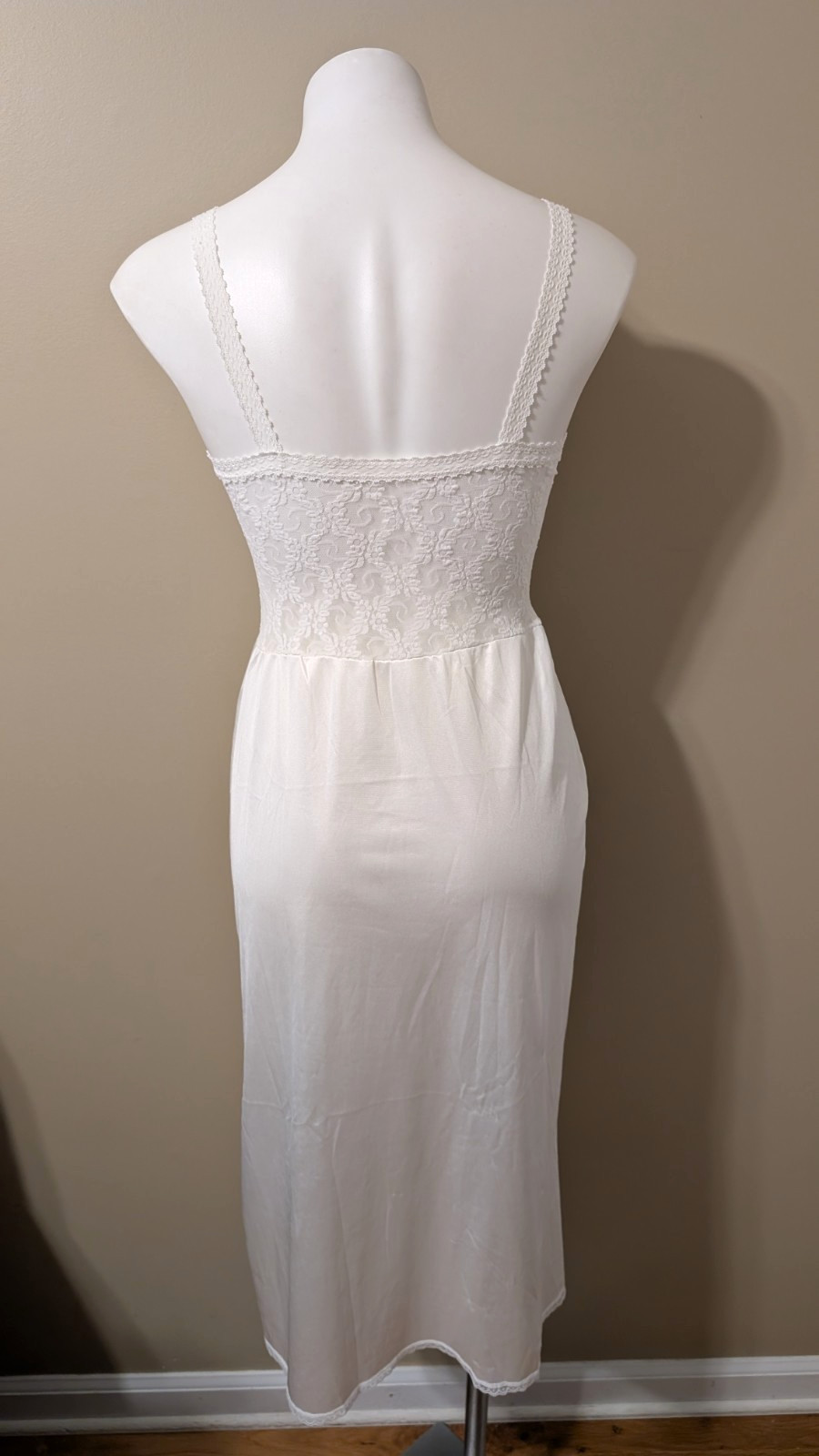 Vintage BESTFORM 1457 Full-Slip/Slip Dress Lingerie Stretch Lacy Top White Sz 34