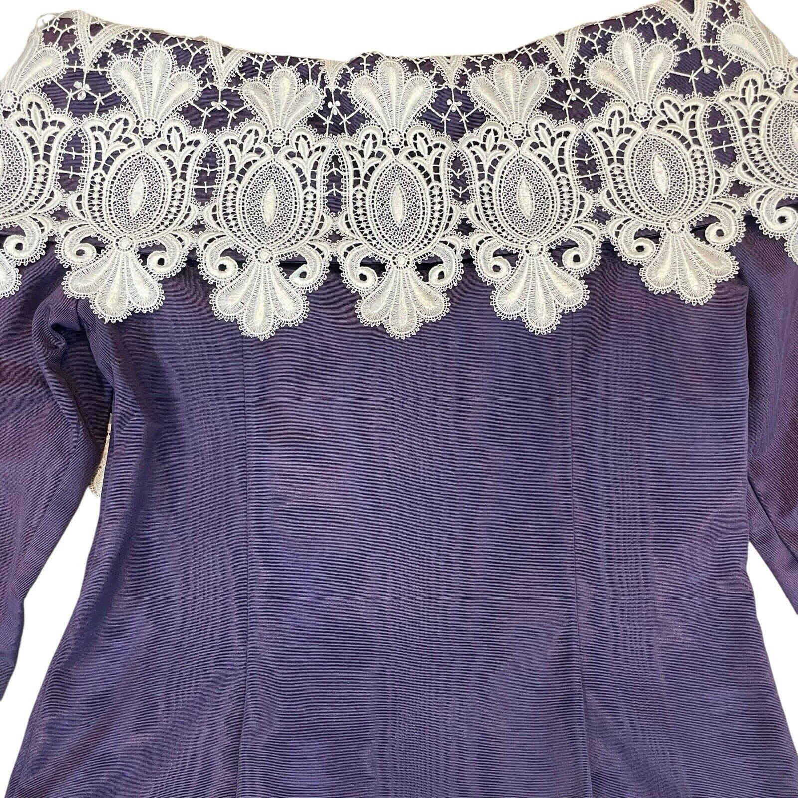 VTG 80s 90s Scott McClintock 2 Piece Skirt Suit Sz 8 Purple Taffeta Lace Collar
