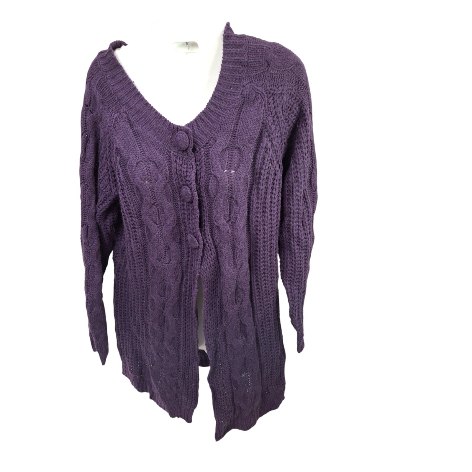Vintage Simply Irresistible Cable Knit Sweater Cardigan Purple Boho Y2K L