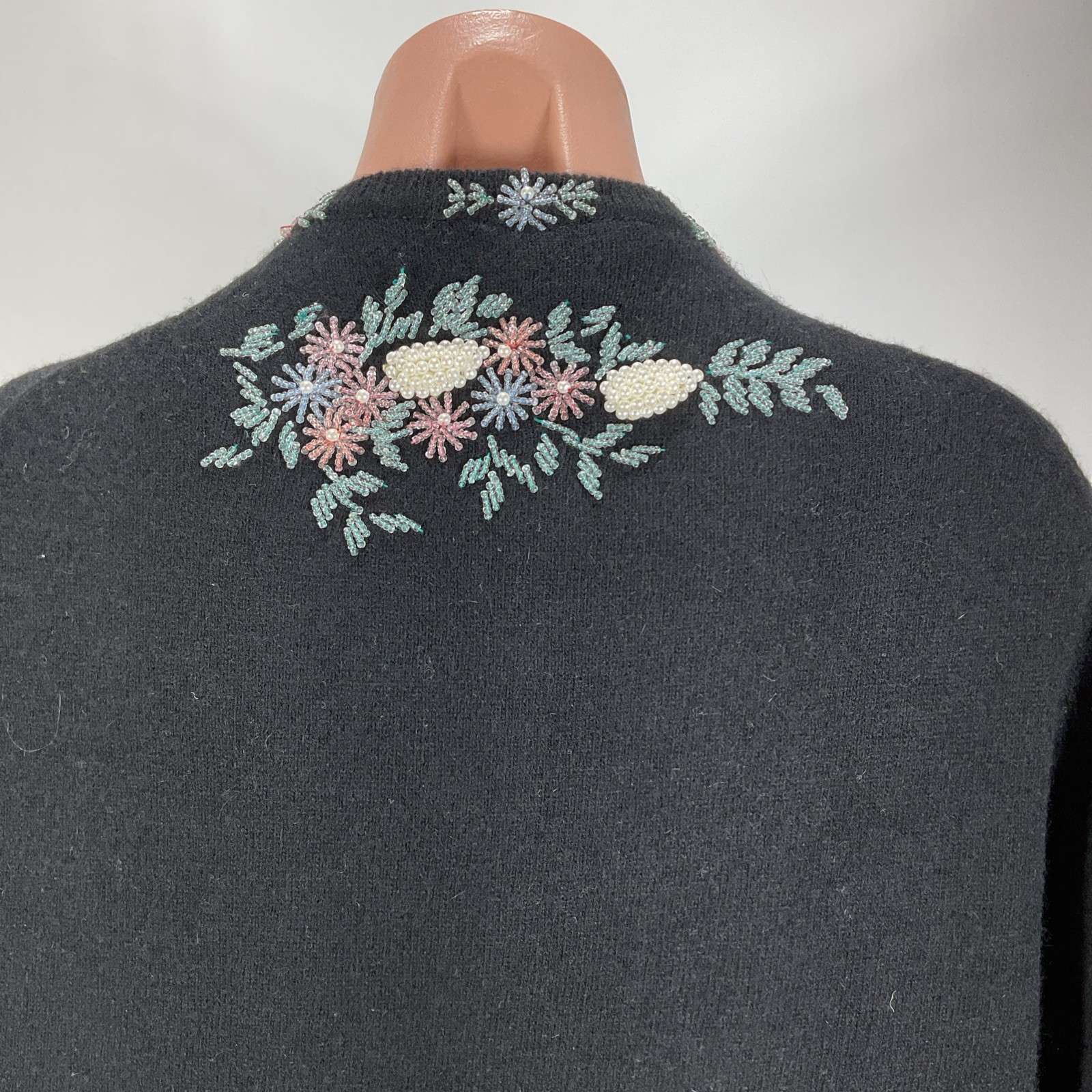 Vintage 50s 60s 42 Handcrafted Beaded Cardigan Sweater Grandma Glam Lined