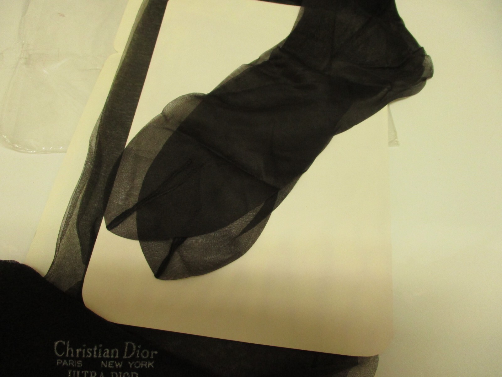 1PR VINTAGE CHRISTIAN DIOR SANDALFOOT FLAT KNIT NYLON STOCKINGS 10 1/2 LONG BLAC