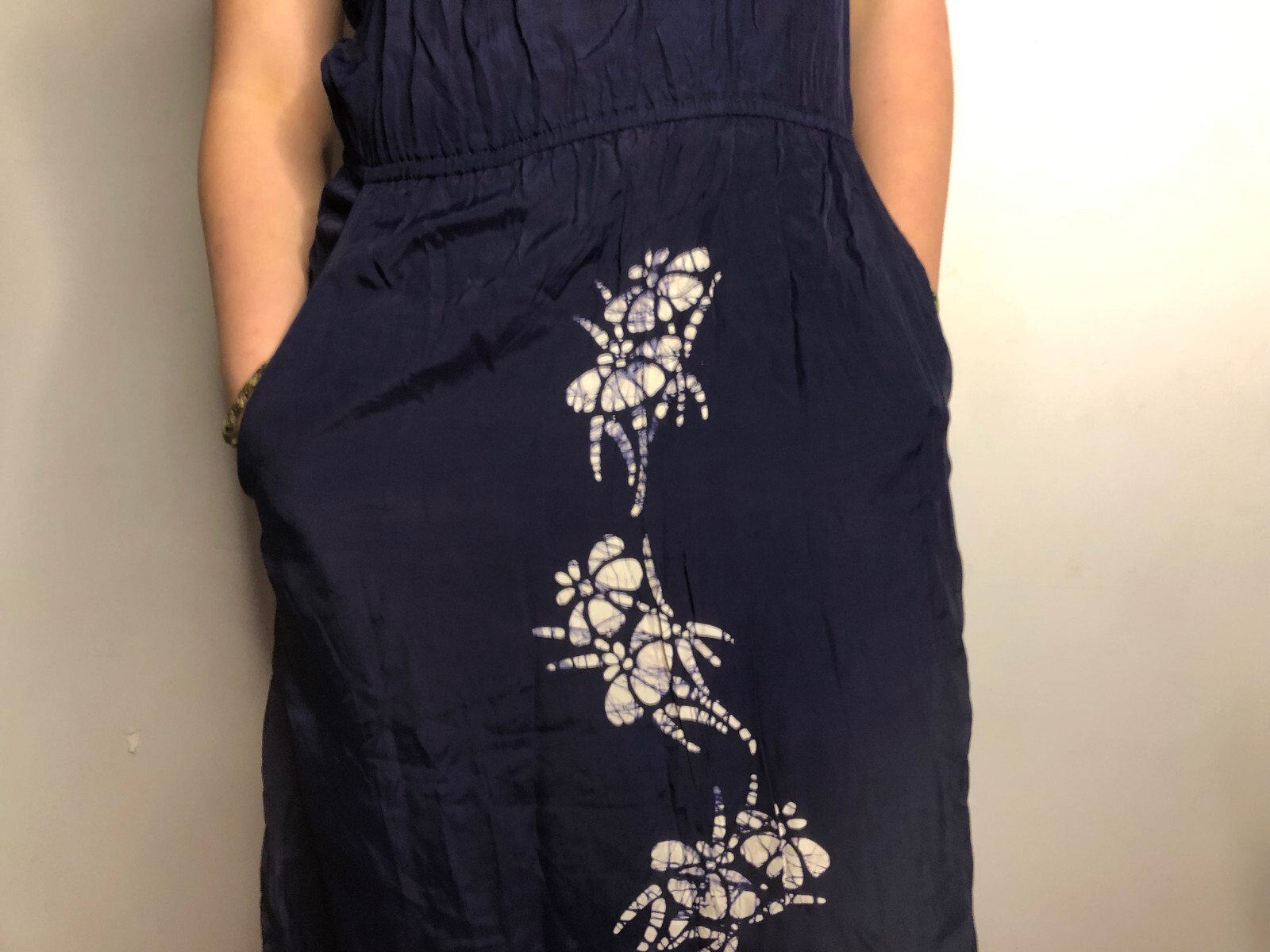 Vintage Lora Navy Blue Sun Dress Sleeveless Rayon AU 12 M L Singapore Batik