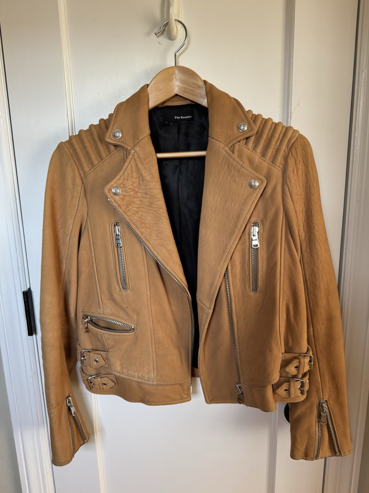 The Kooples Women’s Camel Leather Motorcycle Spring Fall Jacket S Small