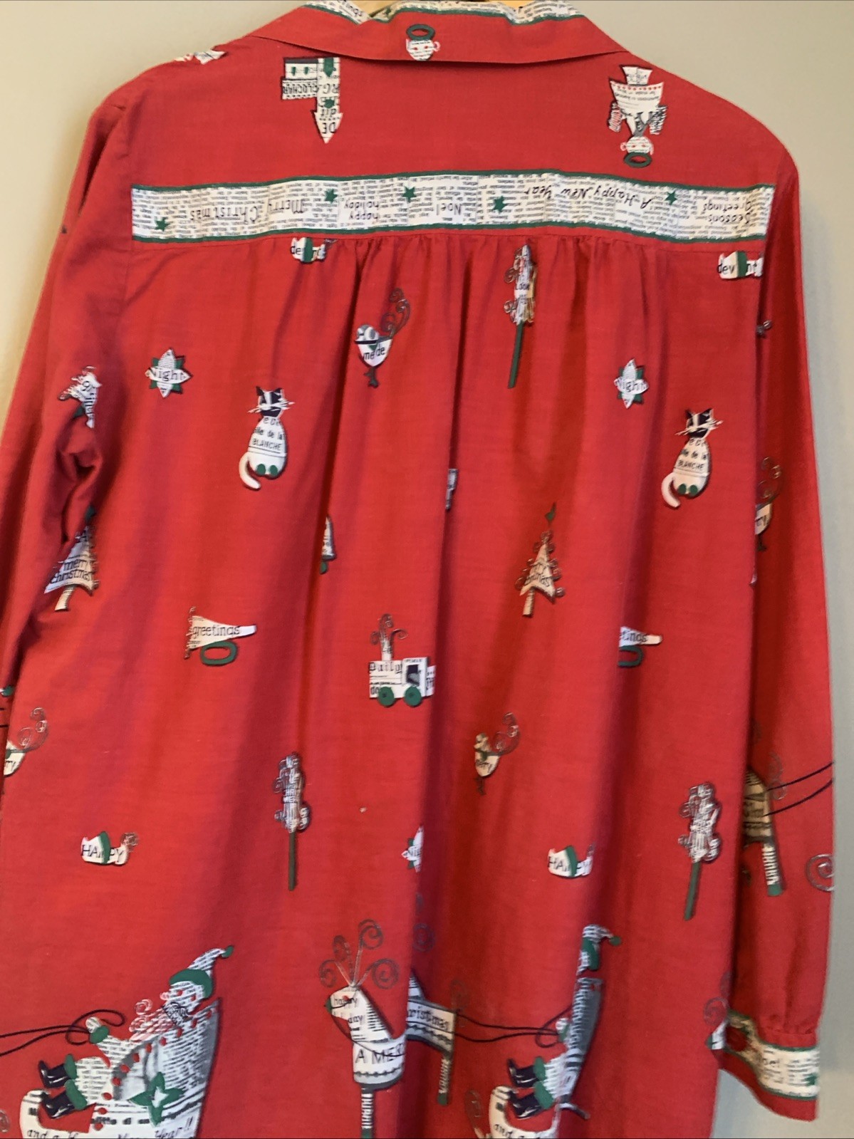 VTG 40’s 50’s 60s WayneMaid Novelty Print Faded Smock Christmas Holiday New Year