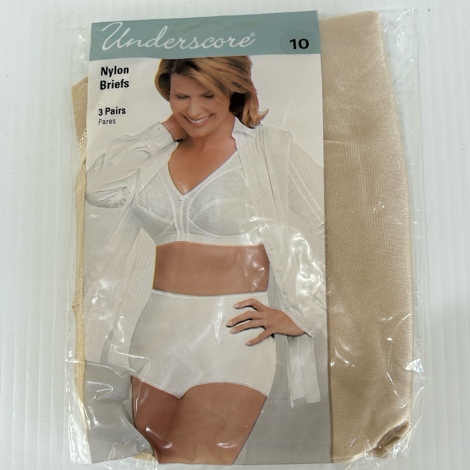 Vtg Nylon Panties Granny Briefs Full Hi Waist Sissy Beige Sz 10 & 11 – 3 Pair