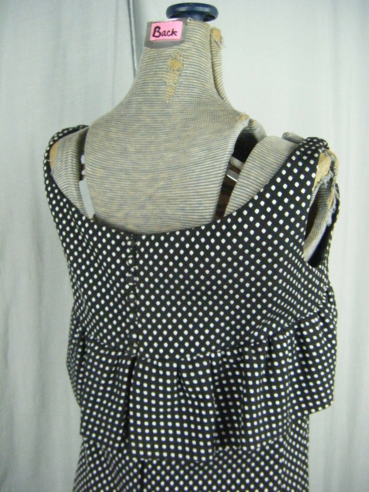 GEOFFREY BEENE Vtg 60-70s Designer Black/Grey Dots Ruffle Dress-Bust 37/XS-S