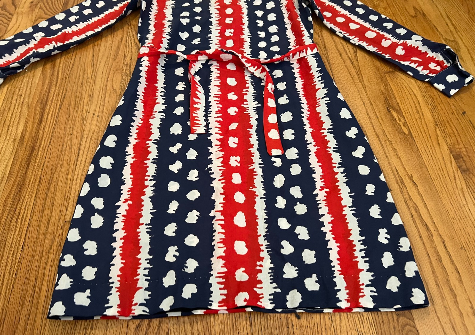 VTG 50s-60s Fritzi San Francisco Midi Dress Large Belted Wrap Tie Red/White/Blue