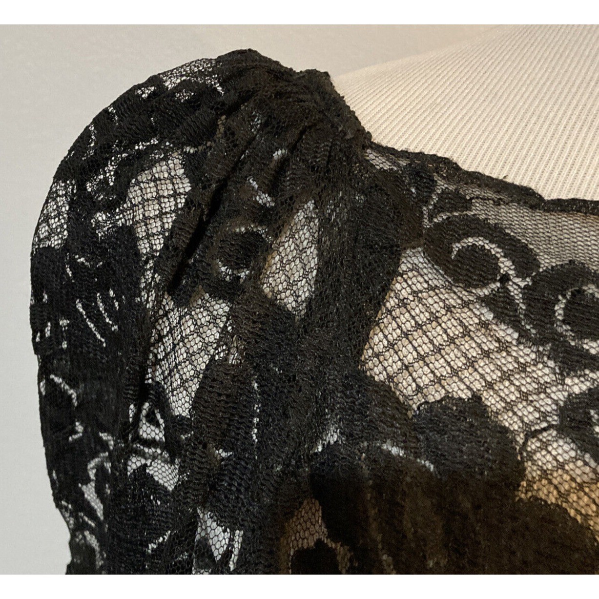 Vintage Anthony Muto Black Lace Dress Union Made in USA 1960s Puff Sleeve Size 8