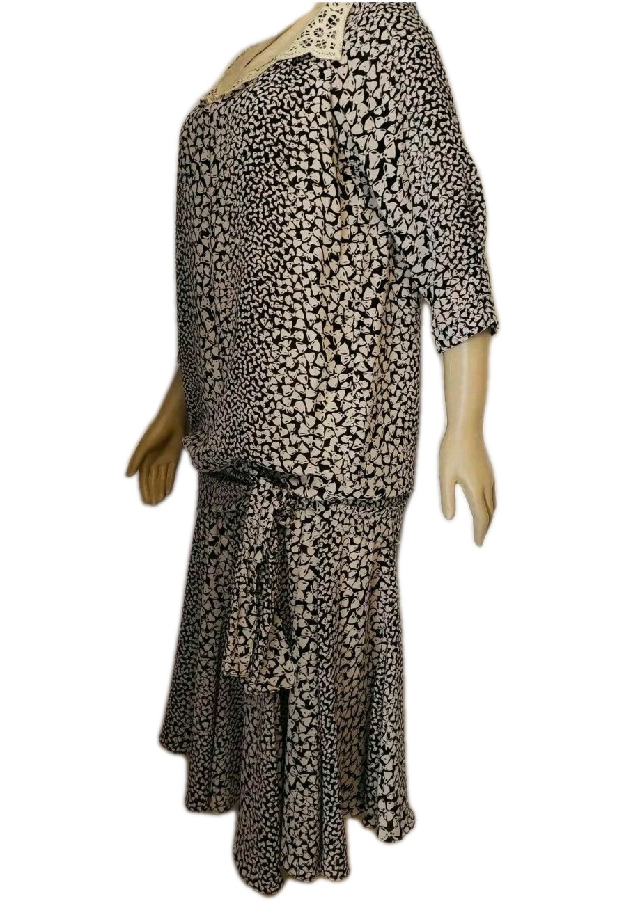 LIZ ROBERTS INC Vintage Black Beige Polyester 3/4 Sleeve women Dress Size 10