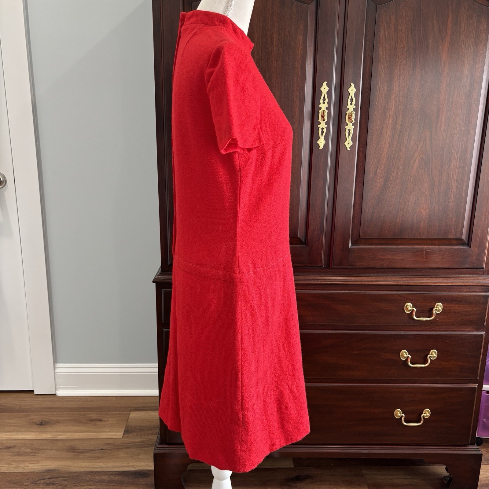 Vintage 1950-60’s Saks Fifth Avenue Red Wool Mod Hand Stitches Dress M READ