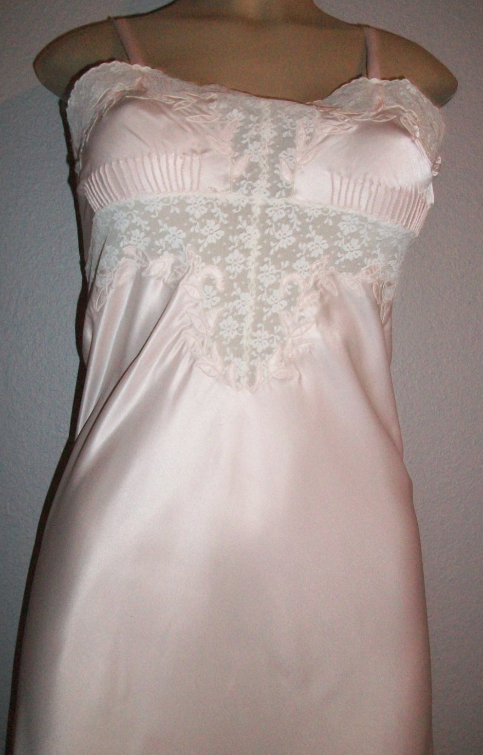 Vtg Pink Acetate Satin Long Nightgown S