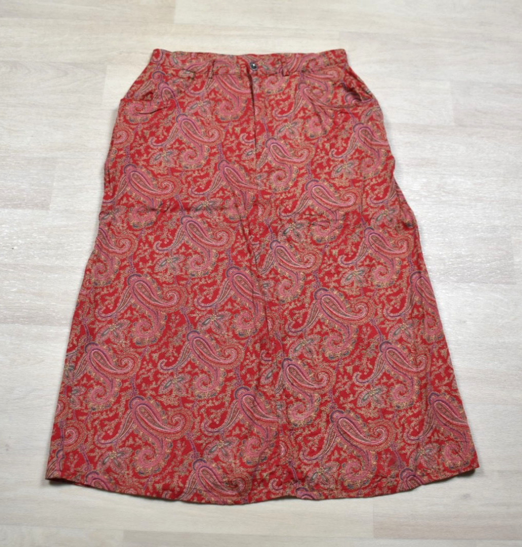 2000s Crazy Horse Womens 100% Rayon Long Midi Skirt Red Paisley Boho 12 VTG