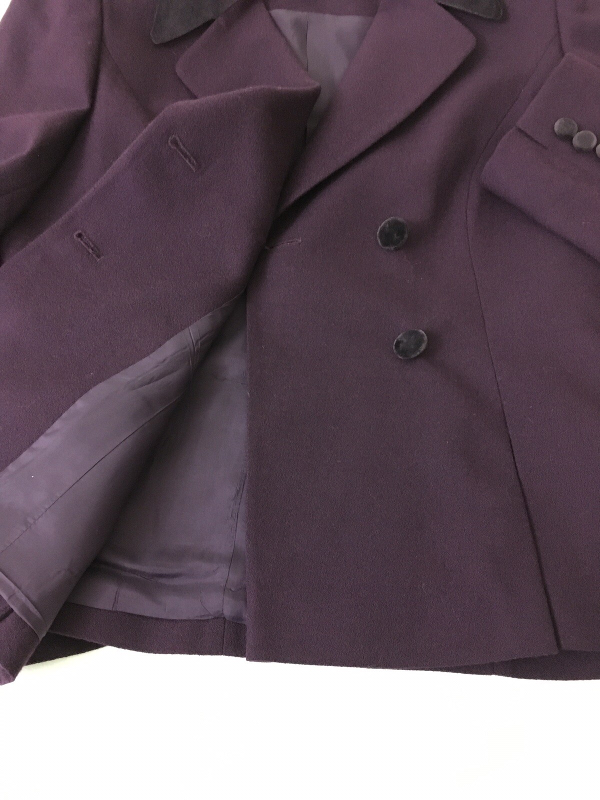 Vintage EMILY 100%Wool StretchWaist Pencil Skirt Jacket Velvet Collar Woman’s 12