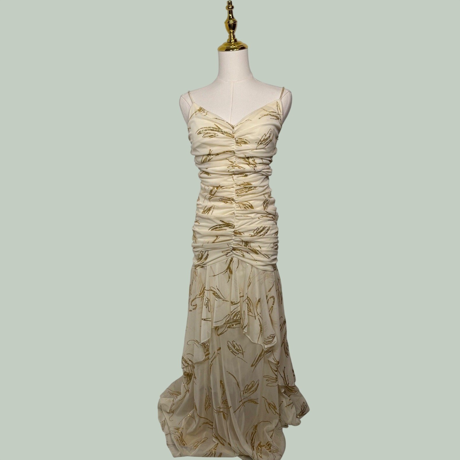 vintage 90s fanny usa cream gold glitter dress mermaid dress gown champagne y2k