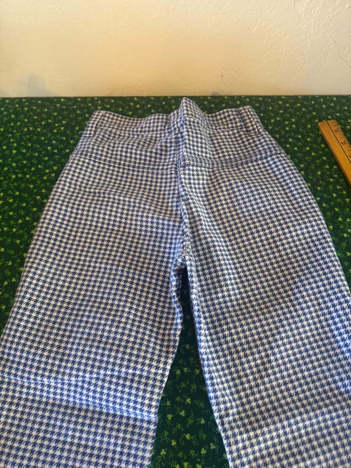 Vtg 1970s Gingham Flared Bell Bottom Polyester Slacks Pants Blue white
