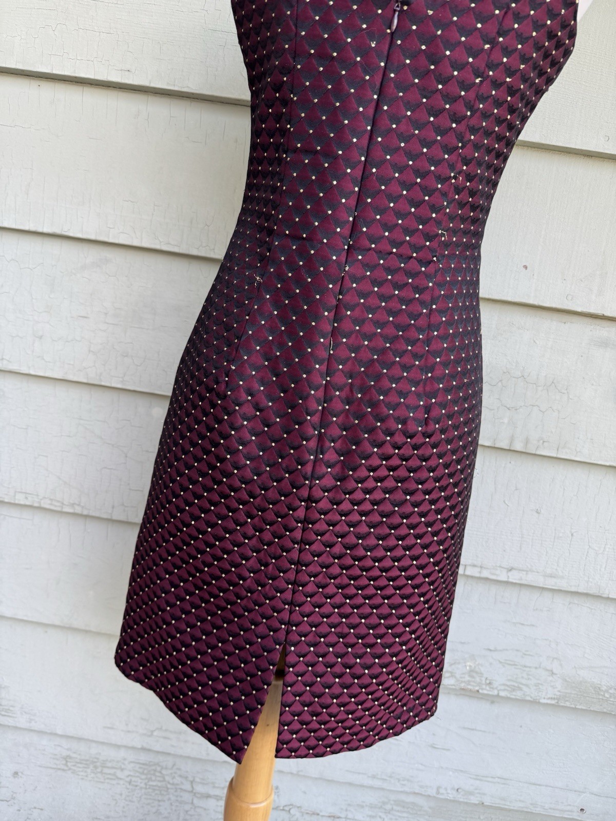 Vtg 90’s Jessica McClintock Mini Dress Burgundy Gold 7 Rhinestones Square Neck