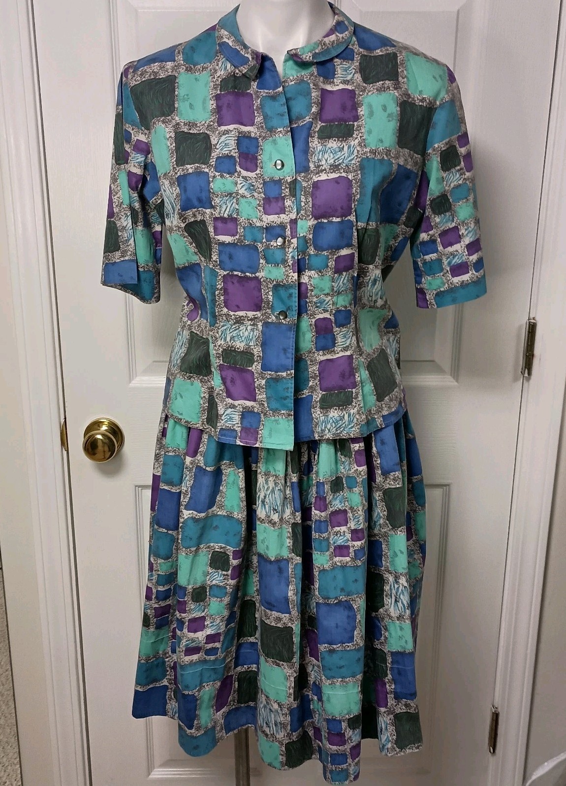 Vintage Fritzi Early 60s Ladies Top/Skirt Set Geometric Size Medium 100% Cotton