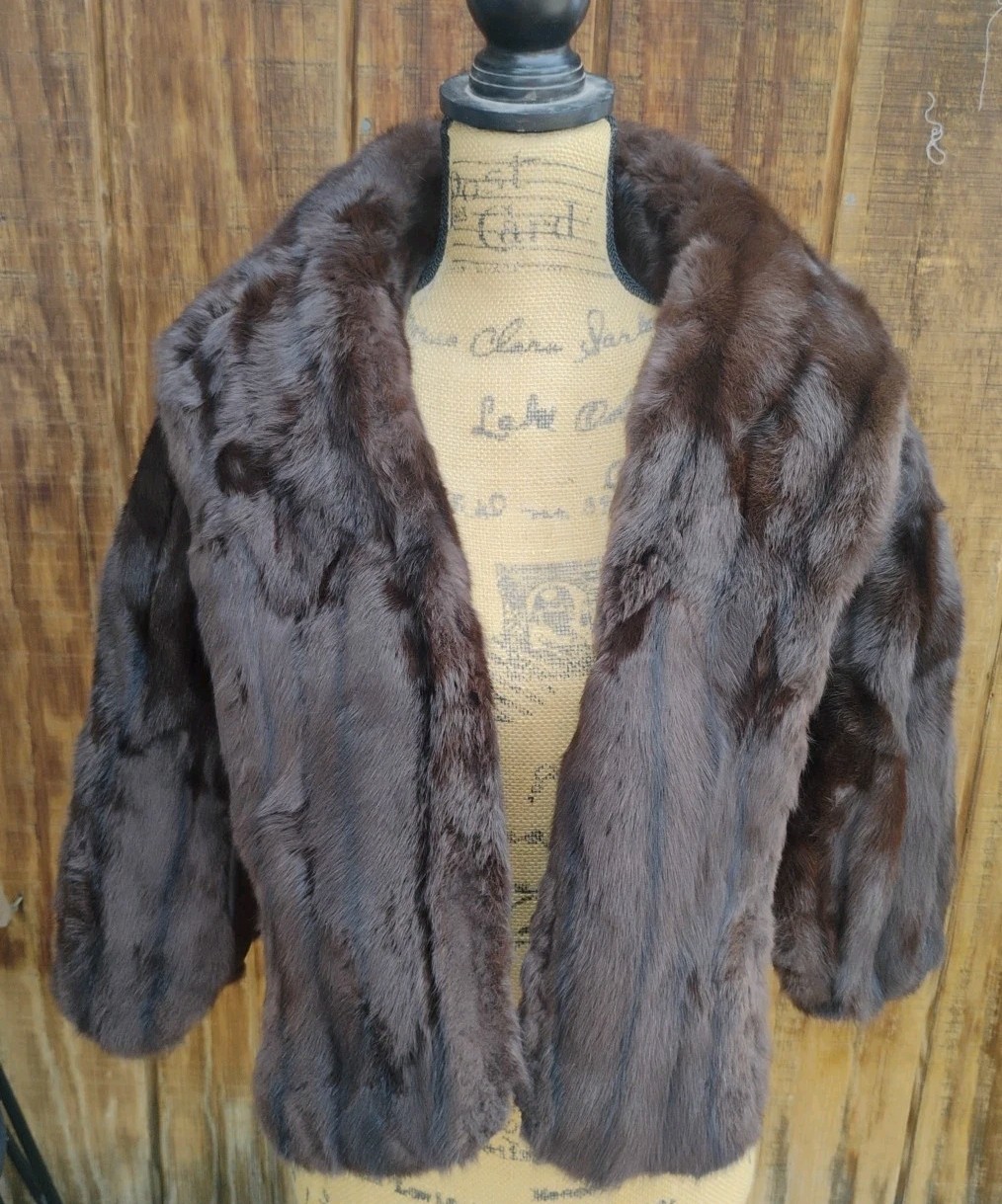 1940s Vintage Mink Fur Cape Jacket Real Fur Cropped Coat Old Hollywood Style