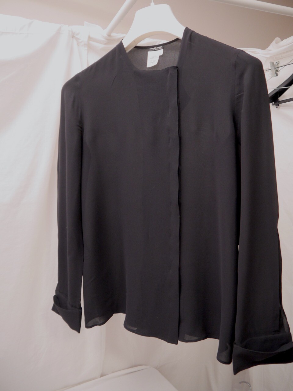 Vintage Giorgio Armani Black Silk Blouse Long Sleeve French Cuffs US14 EU 44