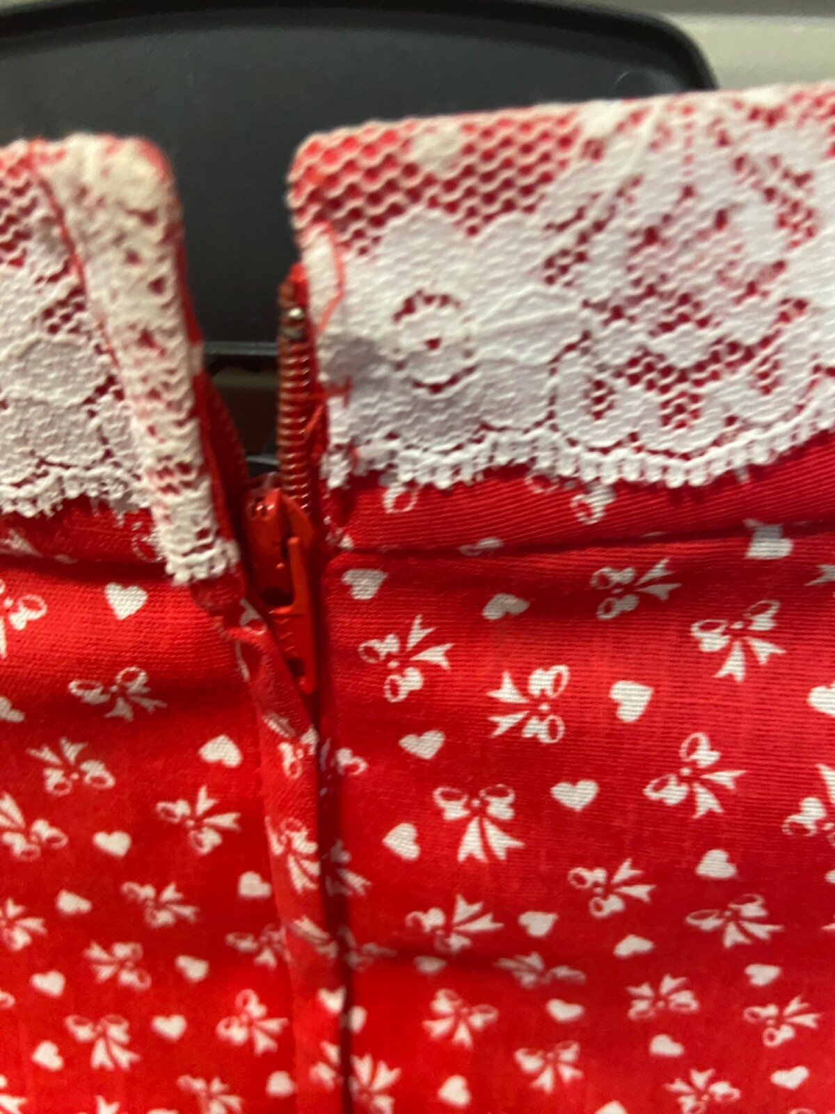 Handmade Red Bow Prairie Amish Dress Lace Costume Cottage Core SZ L..12/14 READ