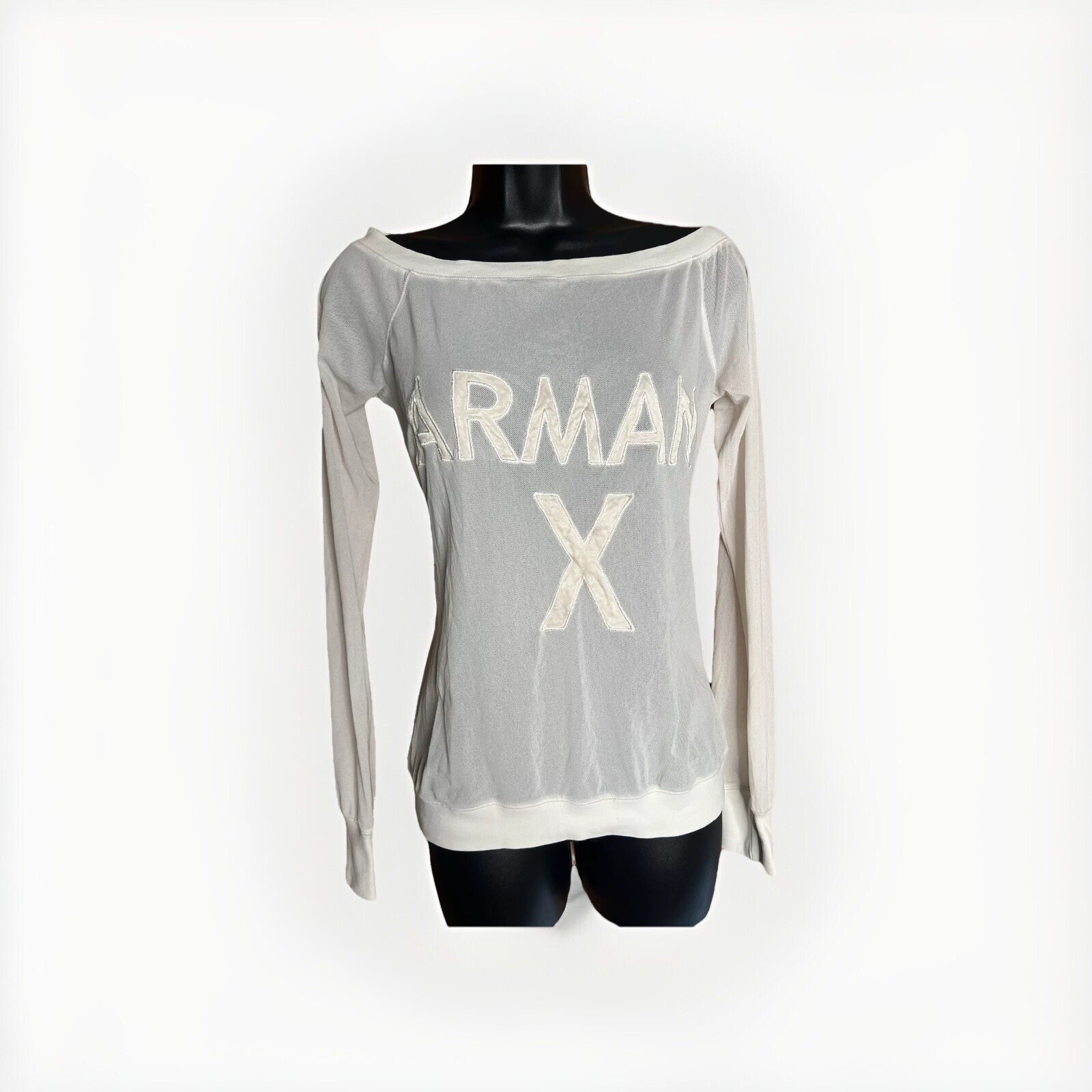 Armani SHIRT Vintage Y2K ‘03 Sheer White Long X Exchange Fairy Rave Logo Mesh