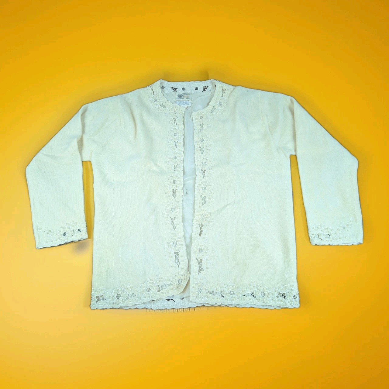 VTG 1950’s Hand Beaded Lined Lambs Wool Angora Cardigan Sweater M Delicate Girly