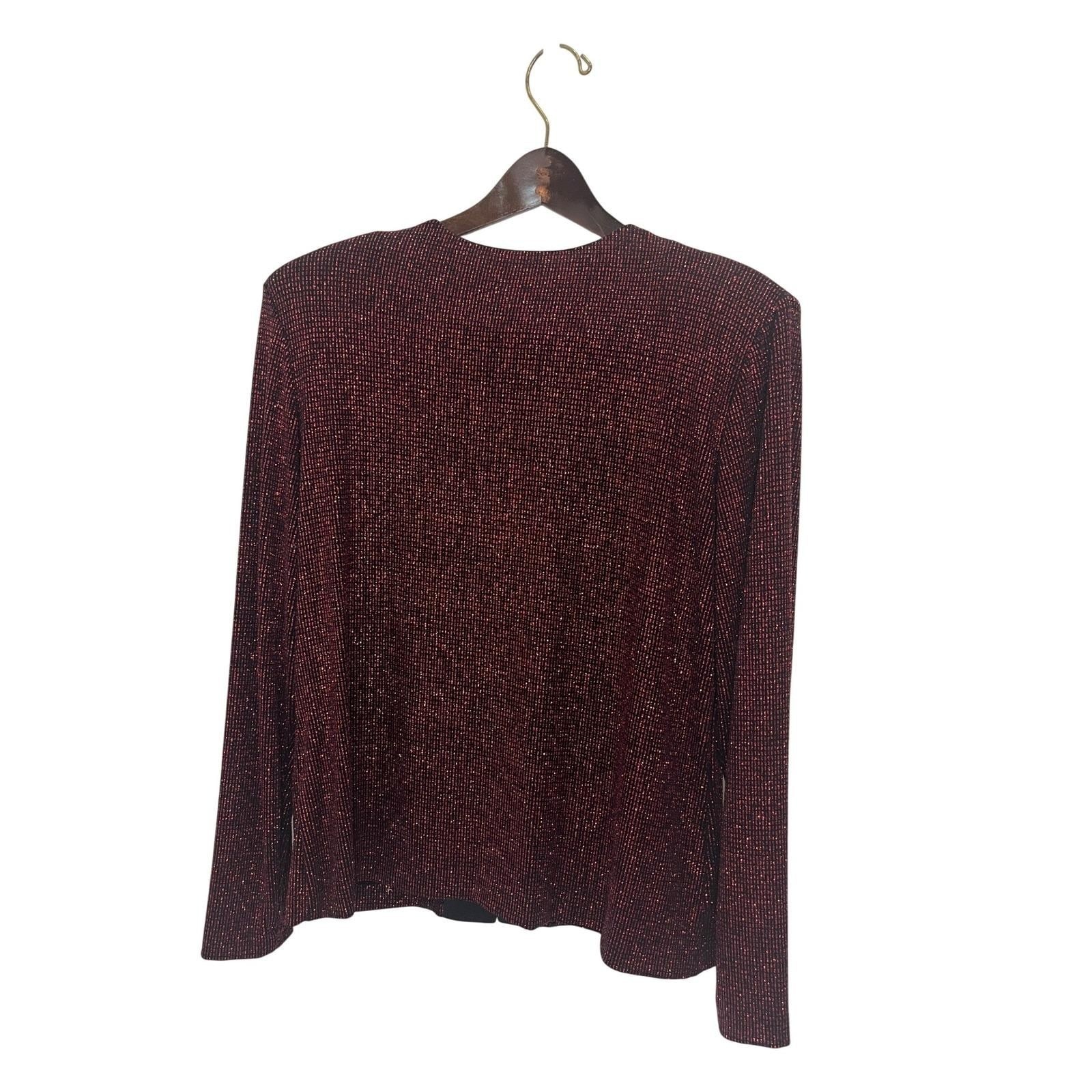 Xscape Twin Set Women Large Red Black Metallic Glitter Knit Cardigan Tank Good