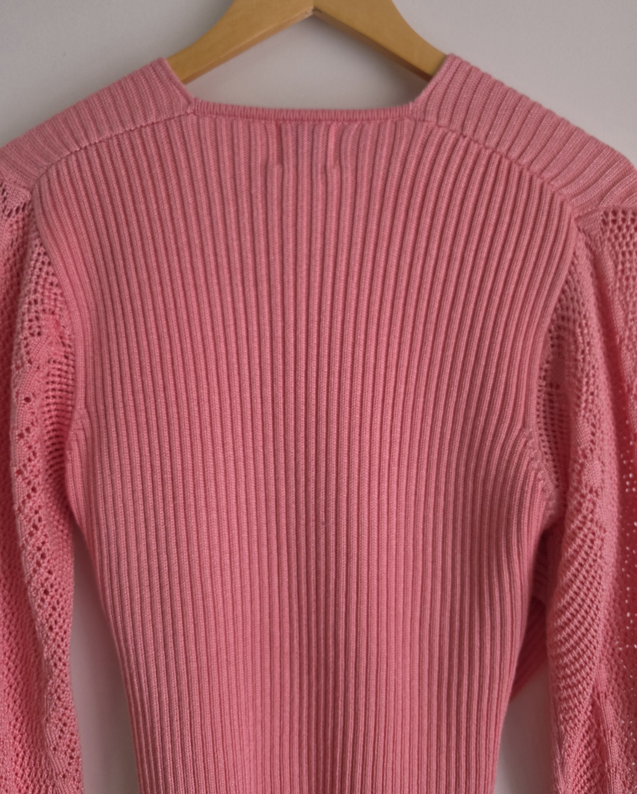 Vintage Fia Italia Handloomed Pink Long Sleeve Wrap Style Sweater Size Medium