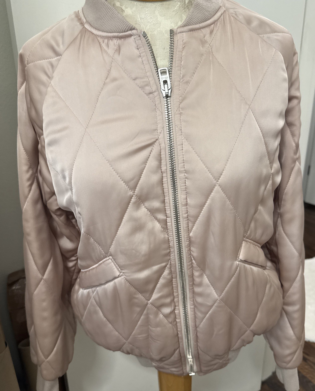 Vintage Classic Coach Quilted Bomber Style Jacket Womens -Small -Soft Pink