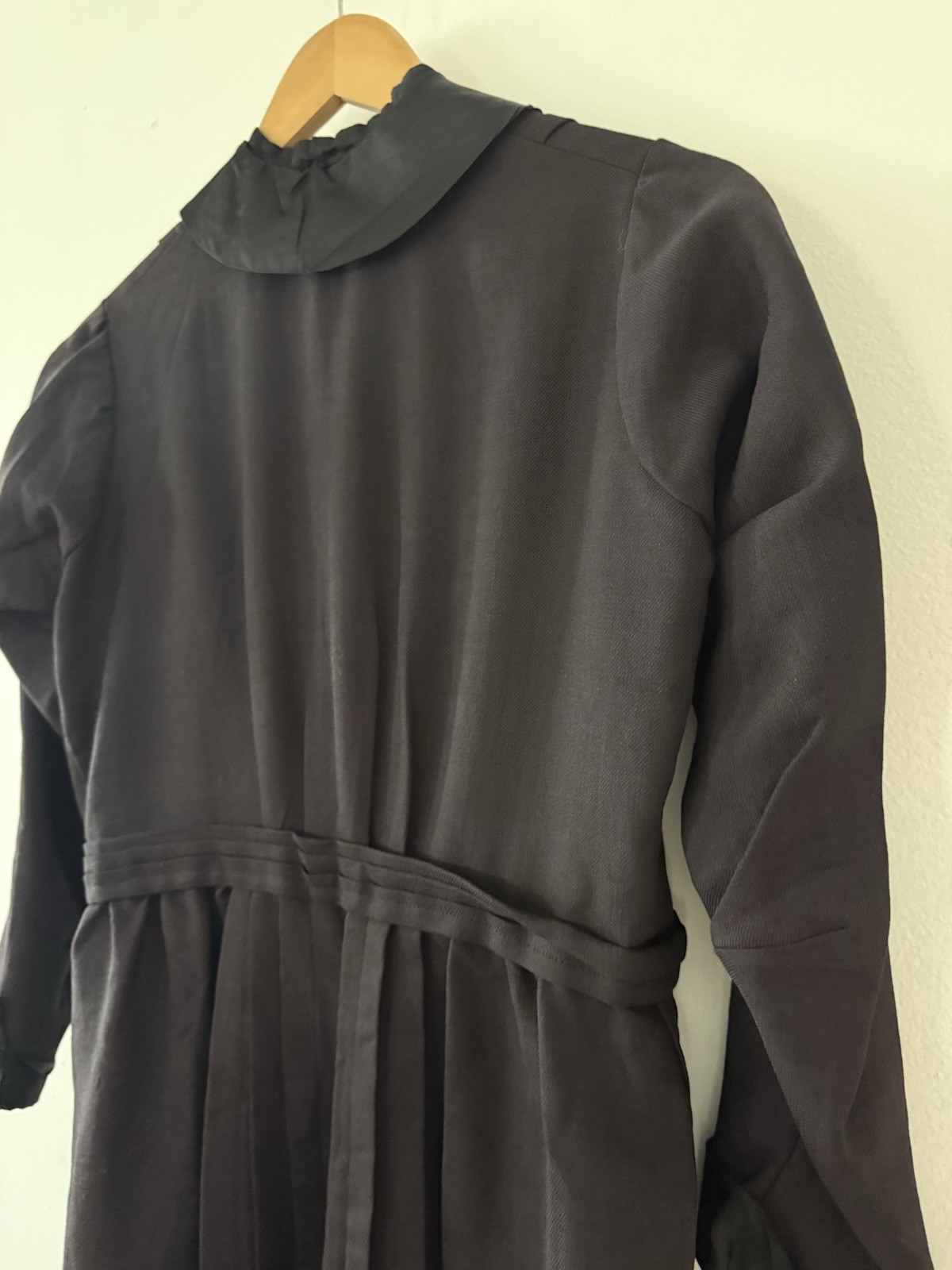 Antique Victorian Wool Crepe Full Length Winter Wrapper Dress/Duster Mourning M