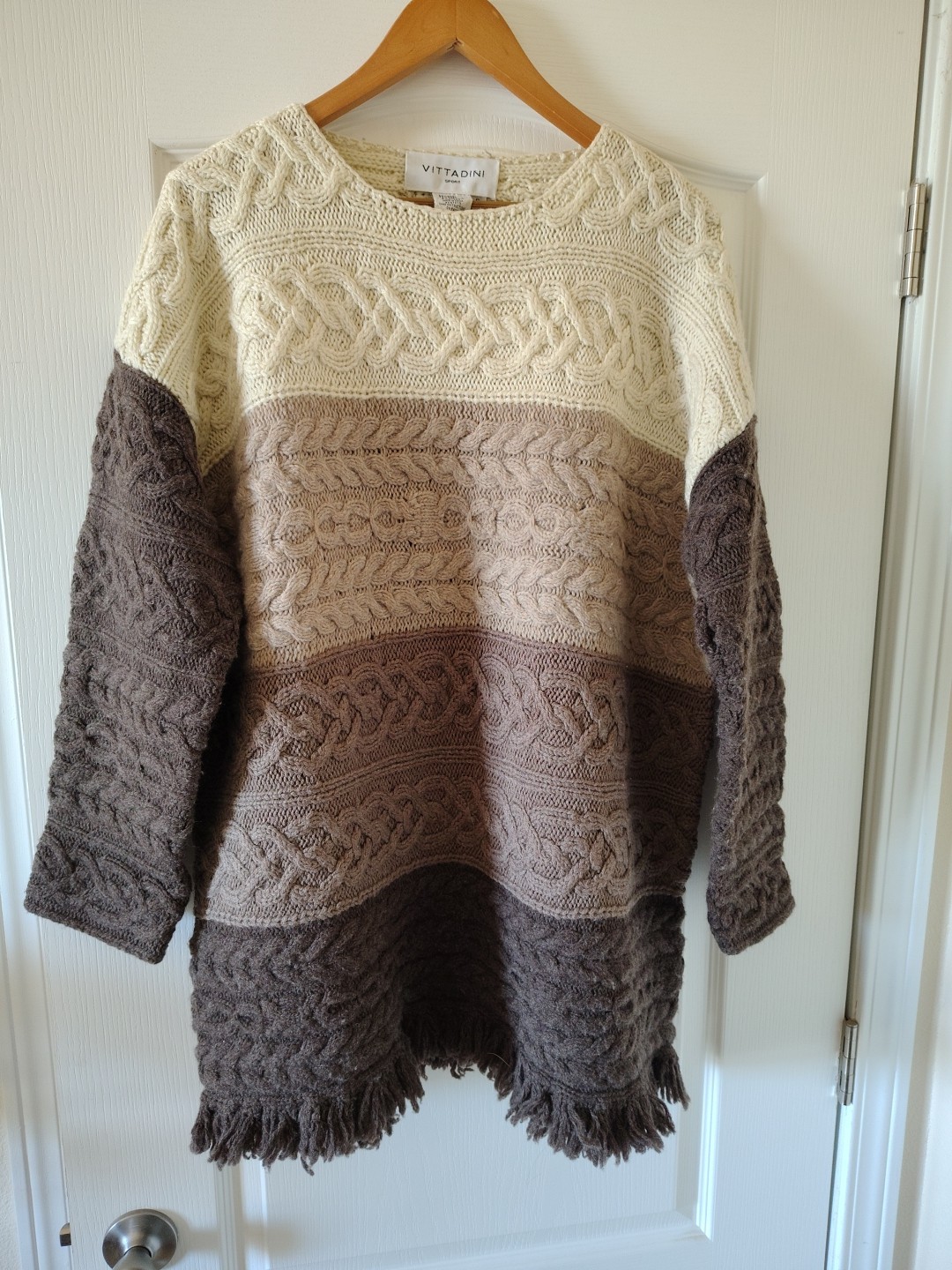 Vintage Vittadini Sport Wool Blend Cable Knit Sweater Fringe Heem Women’s S