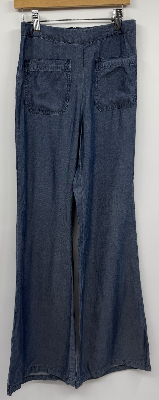 Vintage 90s Contempo Casuals Flared Chambray XS Pants Patch Pocket Wide Leg NWT