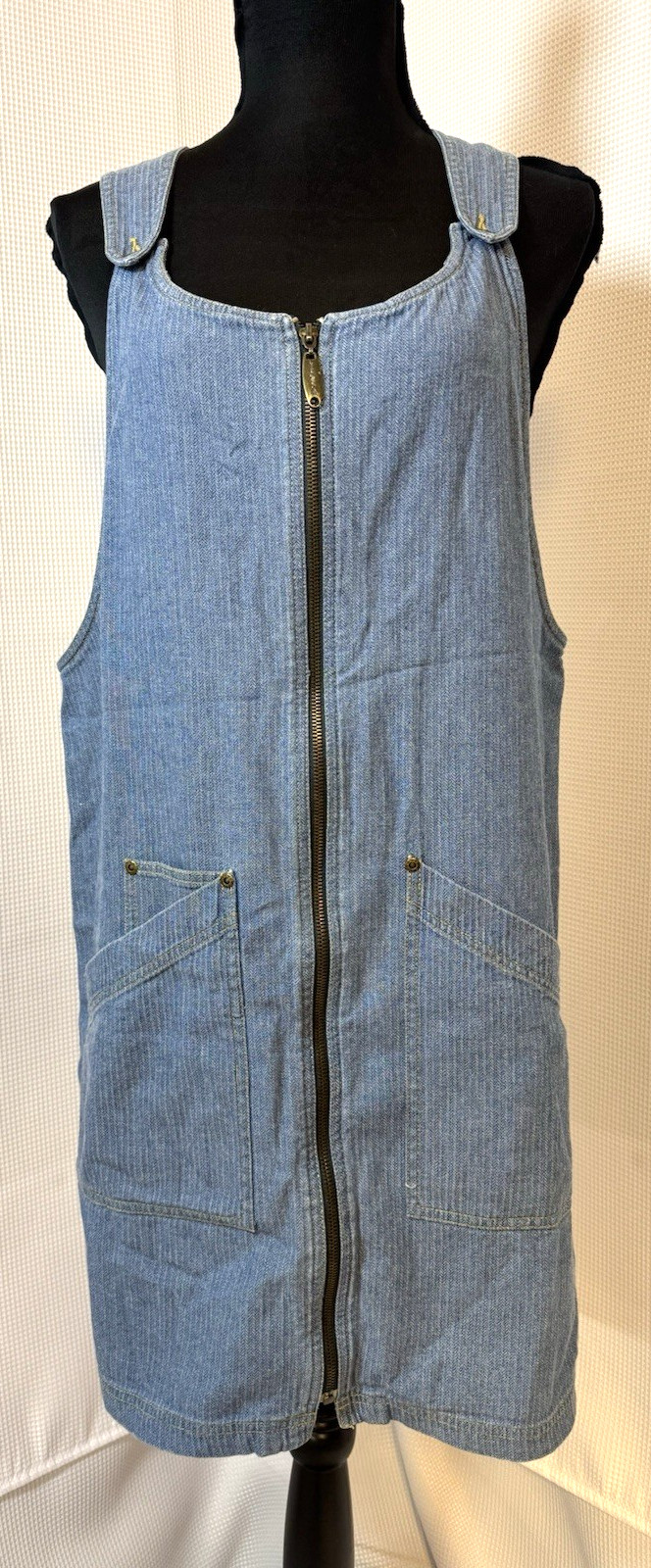 VTG LizWear Dress Denim Jean Jumper LARGE 100% Cotton Pockets Full Zipper W19