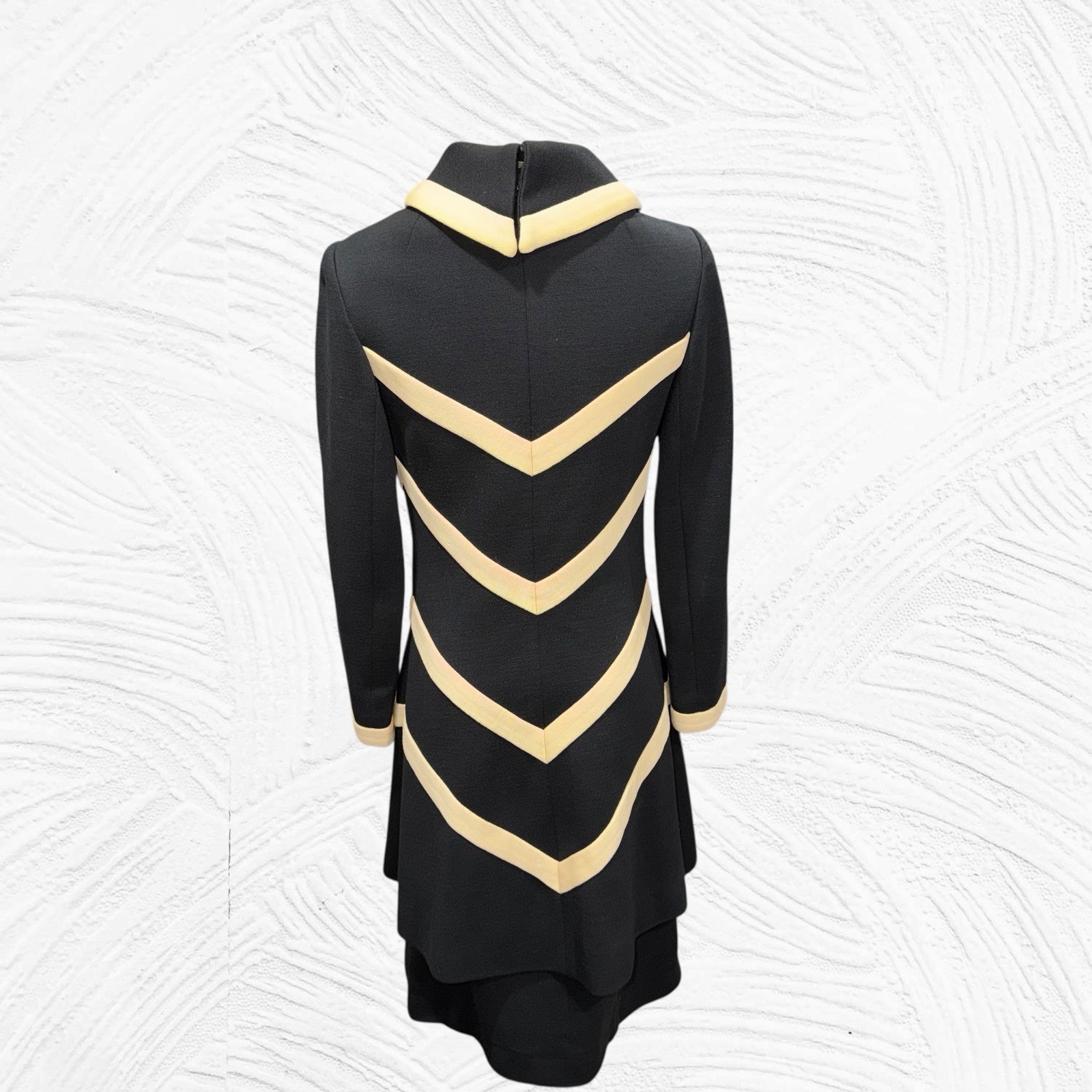 1960s LILLI ANN Knit Black Cream Chevron Dress W/Matching Jacket 2/4(read) *flaw