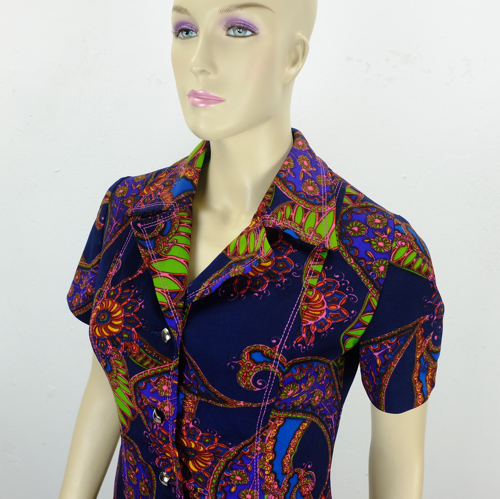 DRESS 60s 70s true vintage dress size M (38) paisley pattern bright colours