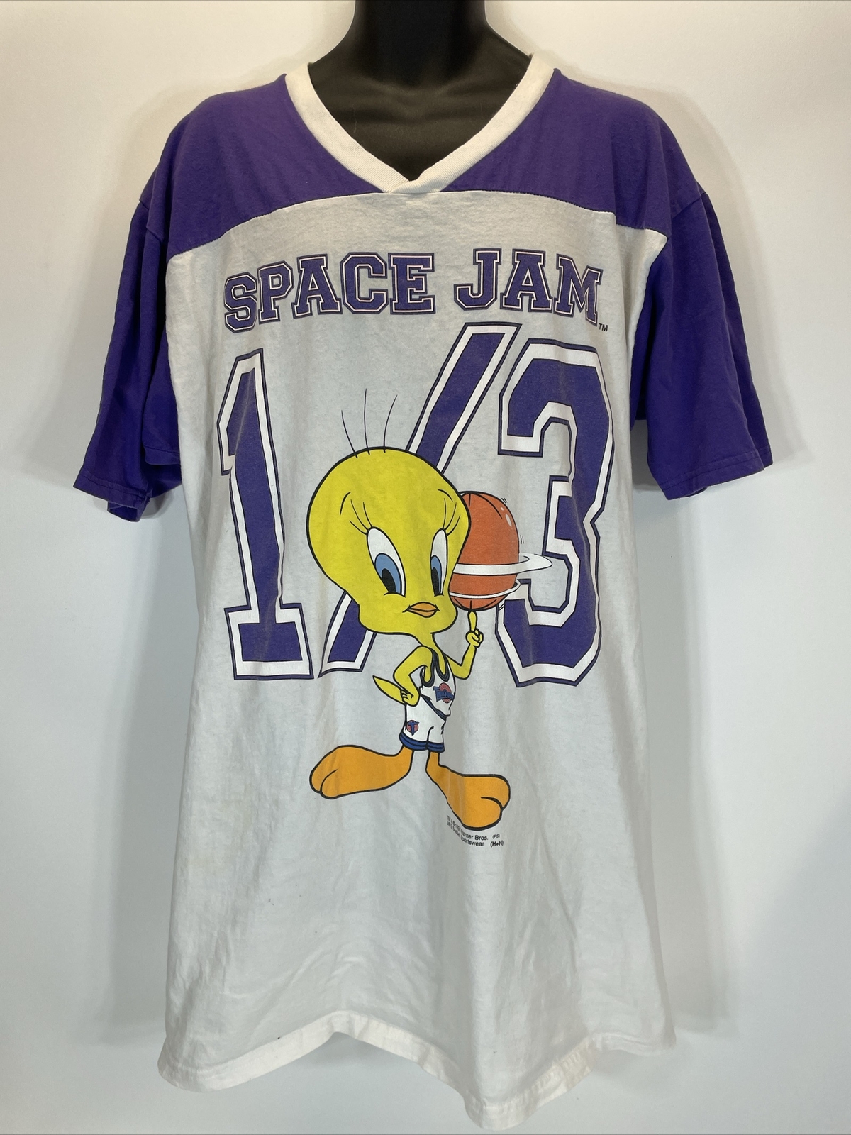 Vintage Tweety Bird Space Jam 1/3 All Over Print Shirt Looney Tunes 1996