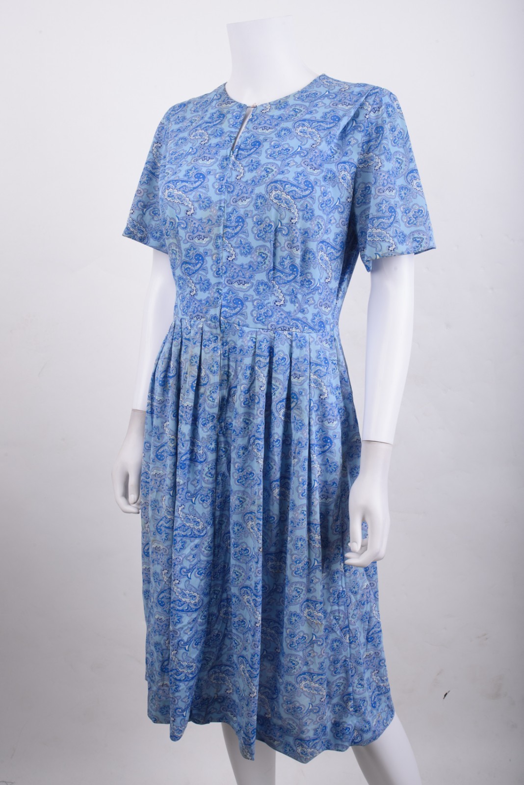 Vintage 60s Shelton Stroller Womans Dress Sz 14 14.5 Blue Paisley Jersey Stretch