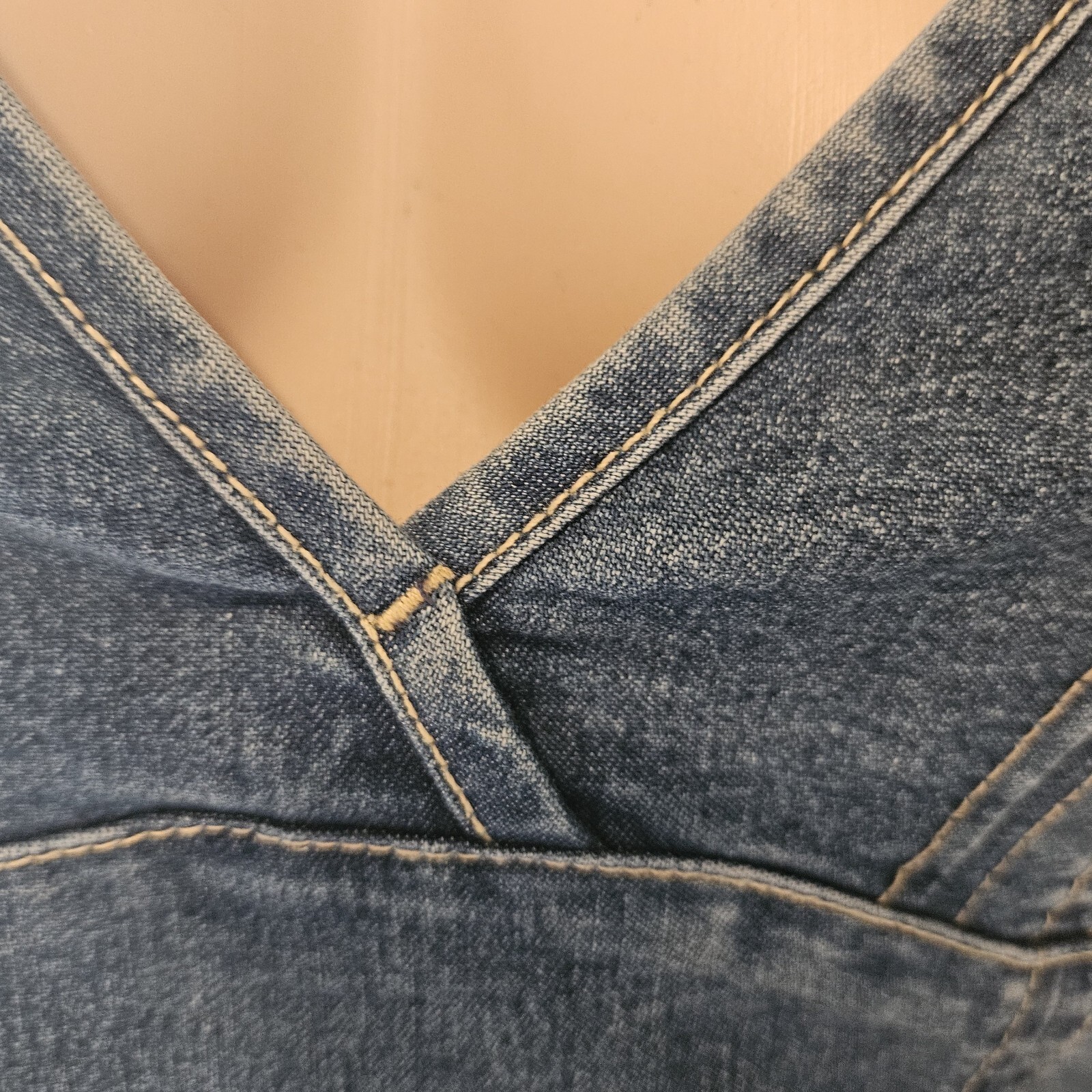 Vintage Y2K Denim Halter Top Side Brass Zipper European Size 38 Boho Western