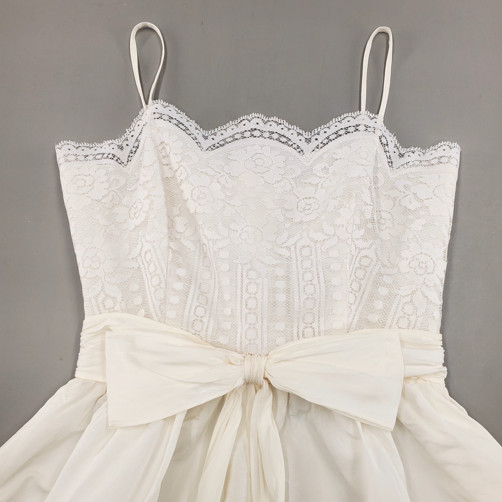 Vintage 1950s ILGWU Union Made Strappy White Wedding Dress Lace Empire Bodice XS