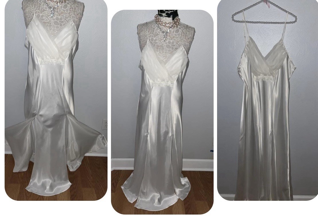 GLOSSY Satin Gown STUNNING Womans 18/20 Plus Long Nightie Lingerie Shiny Split