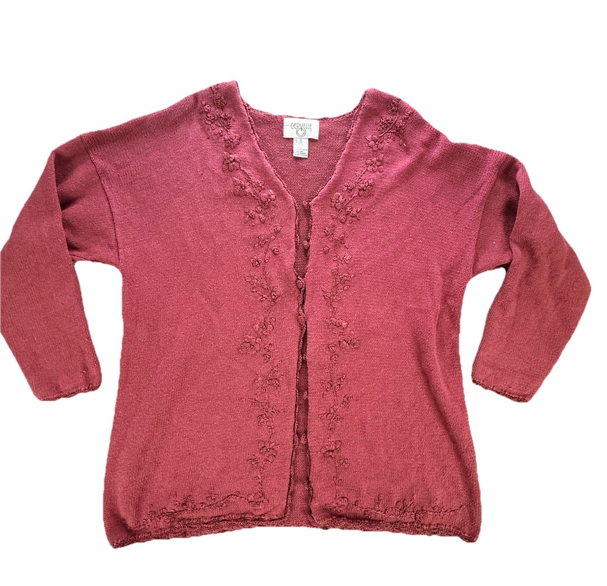 VTG 80s/90s Cervelle Knit Cardigan Sweater 1X Pink Embroidered Floral V-neck