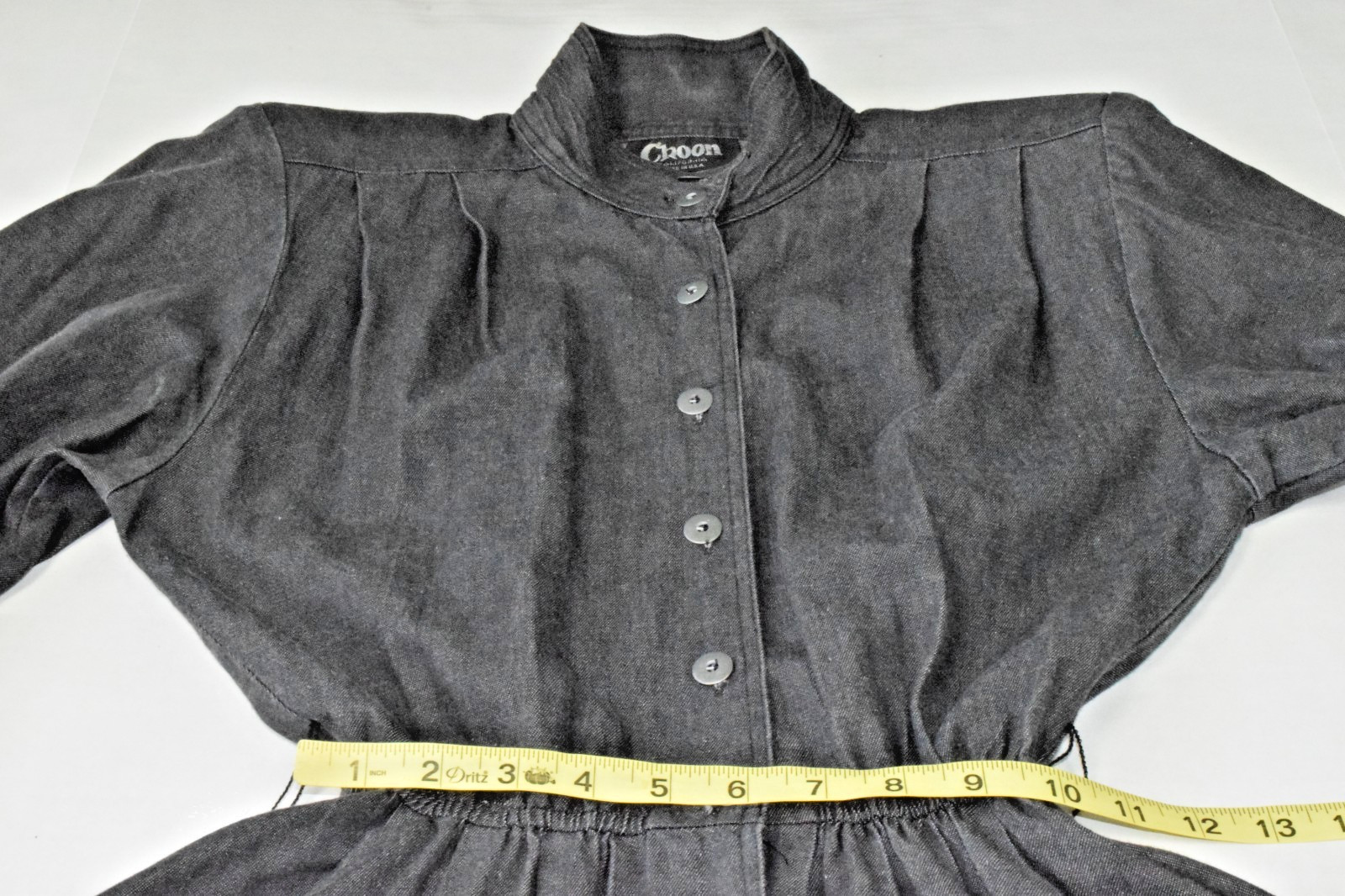 Vintage Jean Shirt Dress Choon California Sz S 80s Charcoal Denim Button Down