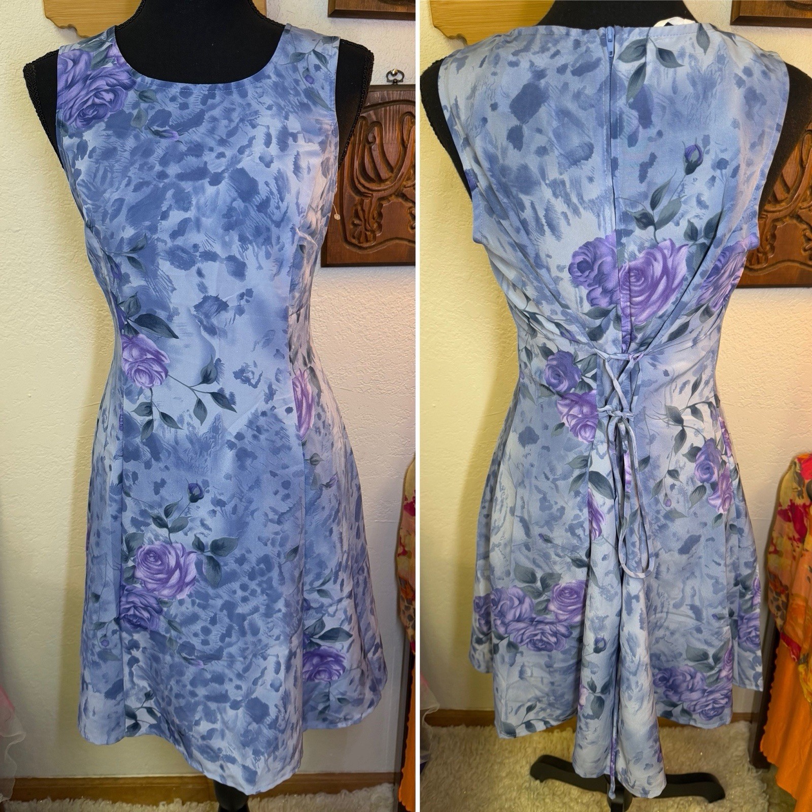 Vintage DBY Floral 90s Y2K Slip Dress 9/10 Blue Tie Back Whimsigoth Fairy Grunge