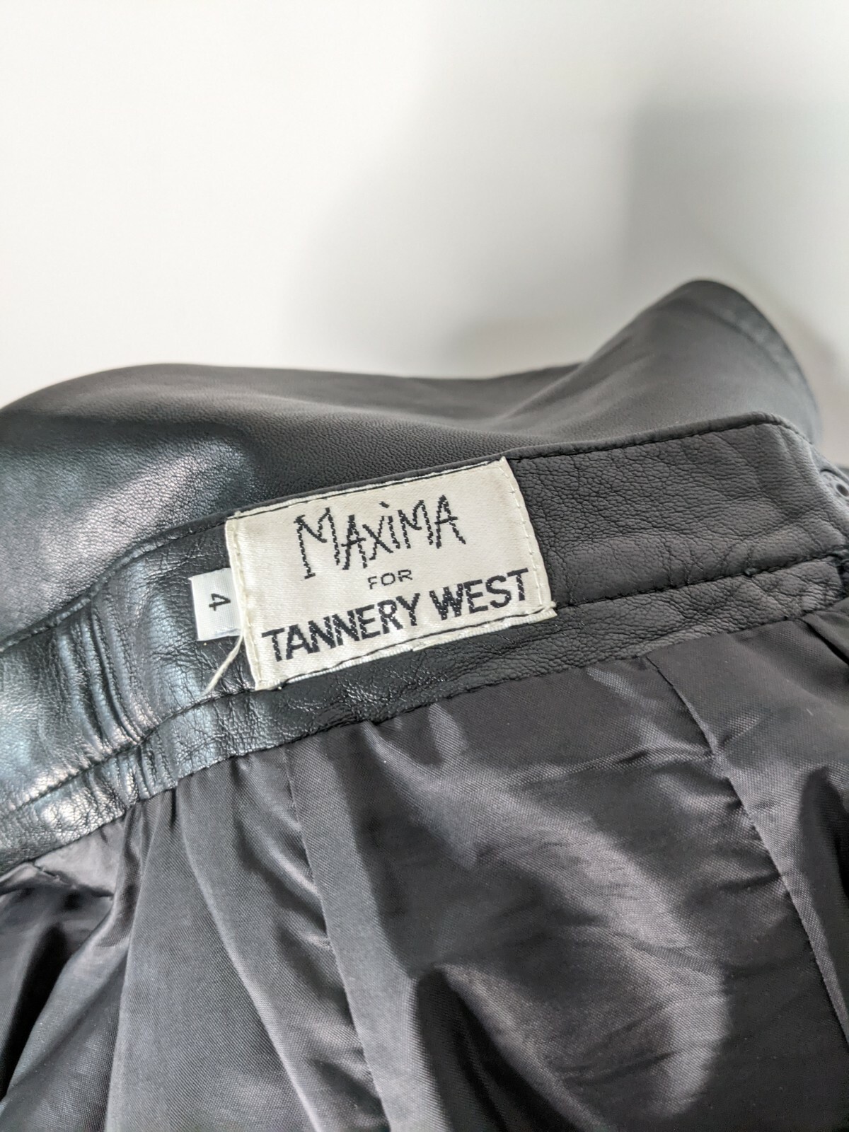 Maxima For Tannery West Vintage Black Leather High Waist Skirt 90s Size 4