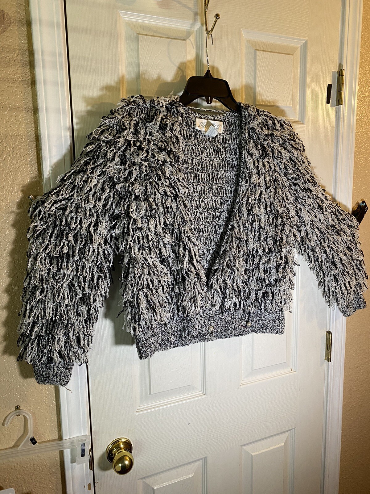 Vintage SIDE EFFECTS Hand Crochet Sweater Women Small Eyelash Knit Fluffy Fuzzy