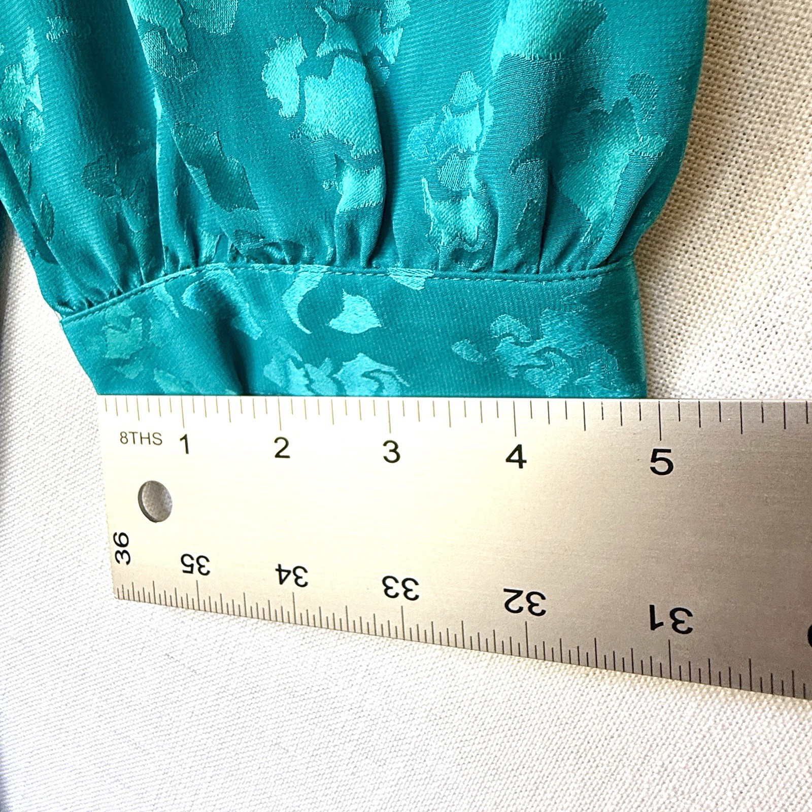 Vintage Women’s Lauren Alexandra 100% Silk Teal Jacquard Midi Dress Sz 8