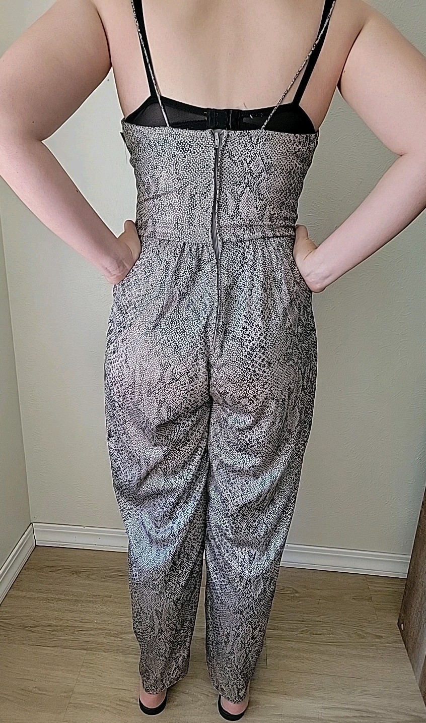Vintage 80s Snakeskin Sparkle Jumpsuit With Bling Broche Rock Dissco Party 12?