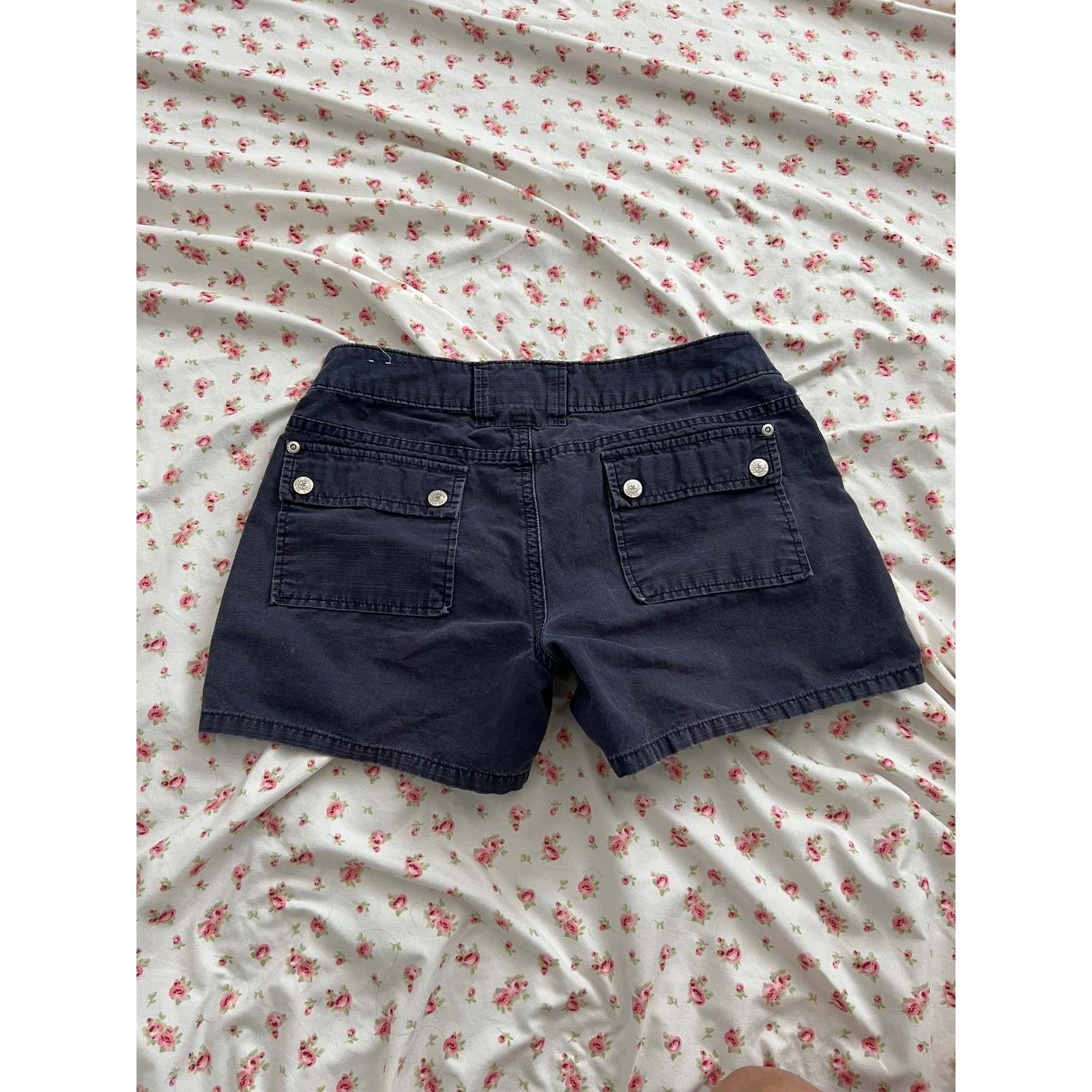 vintage low rise faded navy blue cargo shorts