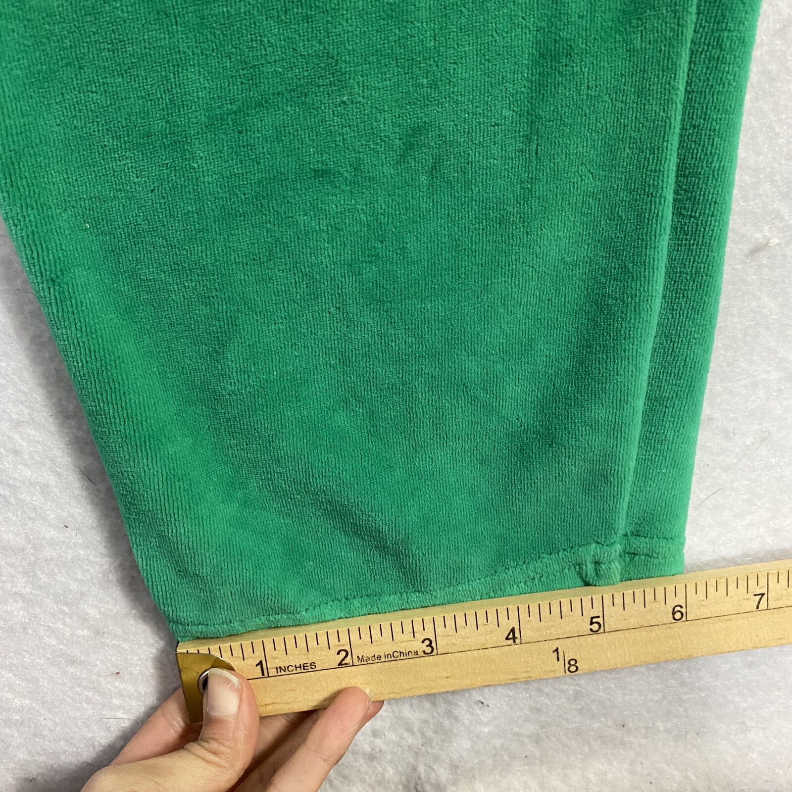 VTG Green Velour Jumpsuit Button Up Long Sleeve S 80s 90s Pockets High Rise